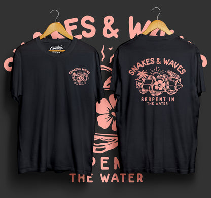 Snake & Waves Tee (Black & Peach)