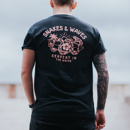 Snake & Waves Tee (Black & Peach)